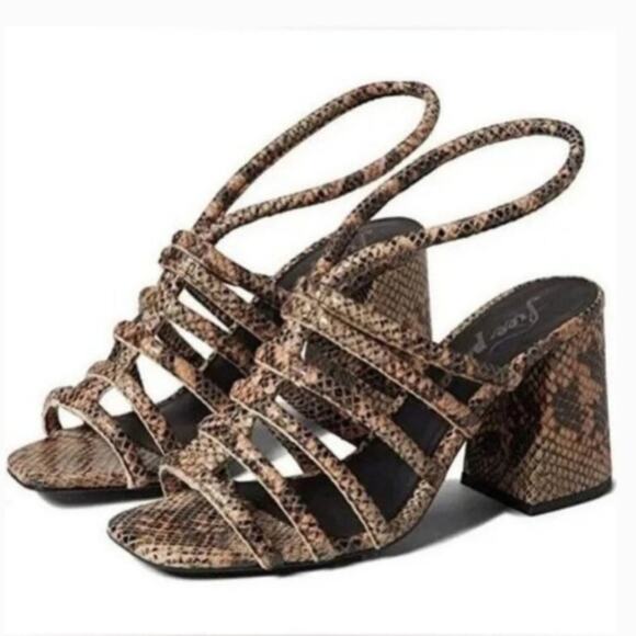 Free People Colette Cinched Heel Python Snakeskin Size 36.5 Sandal - Picture 3 of 12